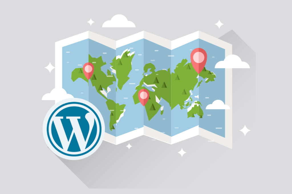 The map of the World with the WordPress logo