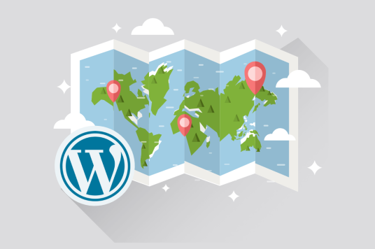 The map of the World with the WordPress logo